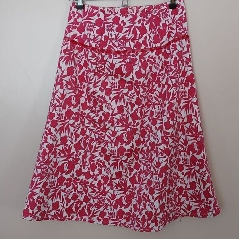 Autography NY Sz 2 Hot Pink Floral A Line Full Skirt Midi Retro Flowers White - Picture 4 of 9